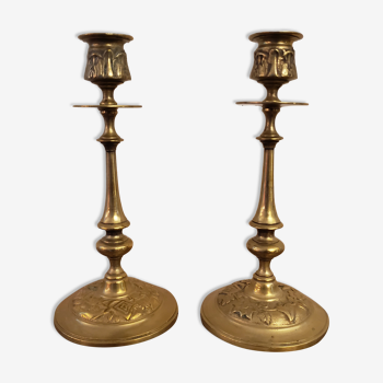 Pair of brass candle holders