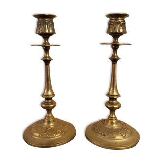 Pair of brass candle holders