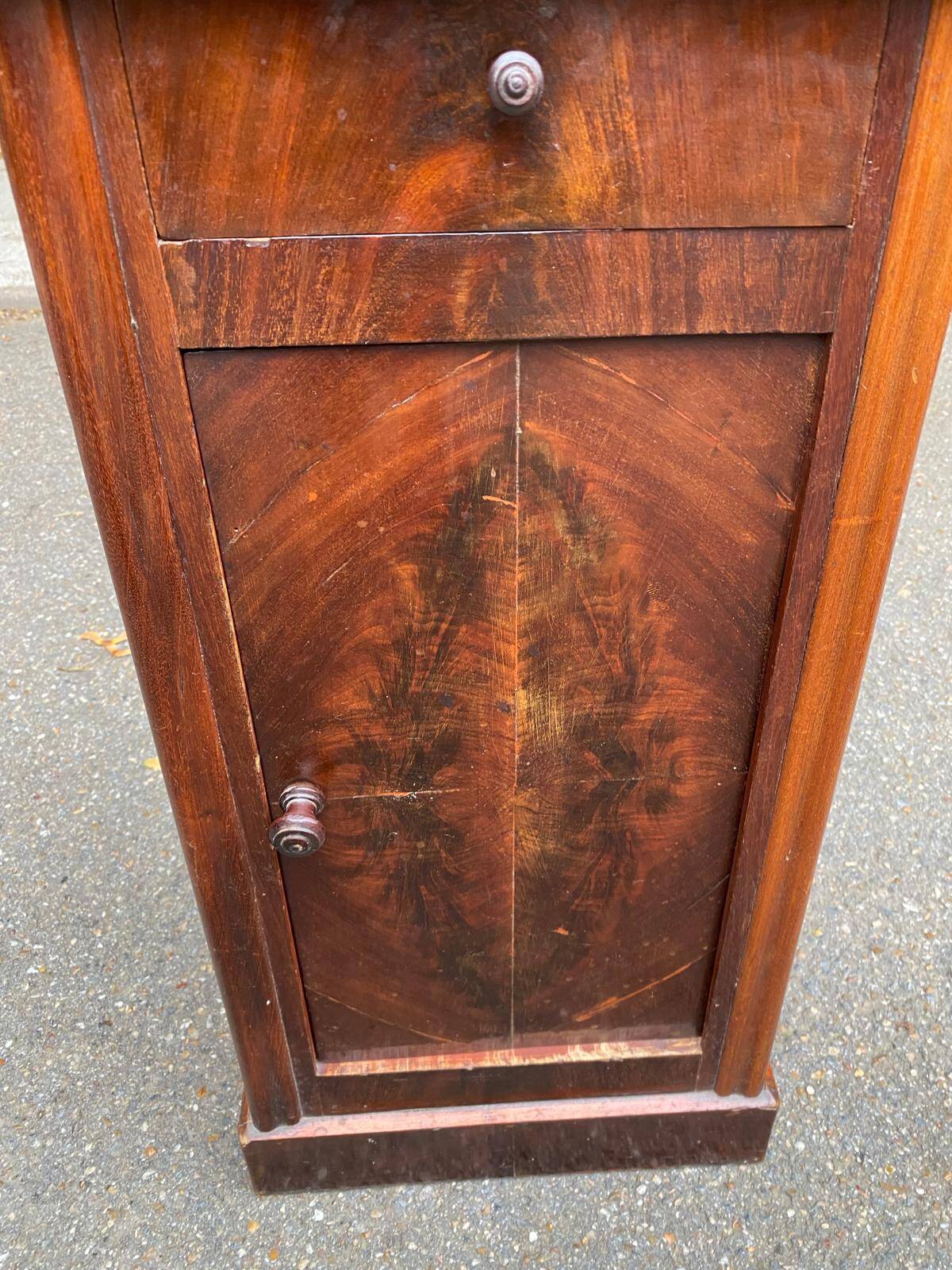 Louis Philippe mahogany bedside table from the 19th century with gray marble