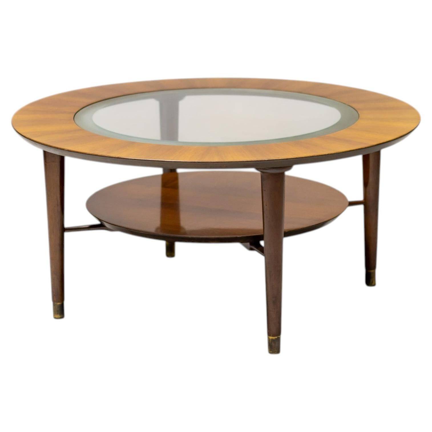 Sculptural coffee table in walnut and glass, Italy, 1950.