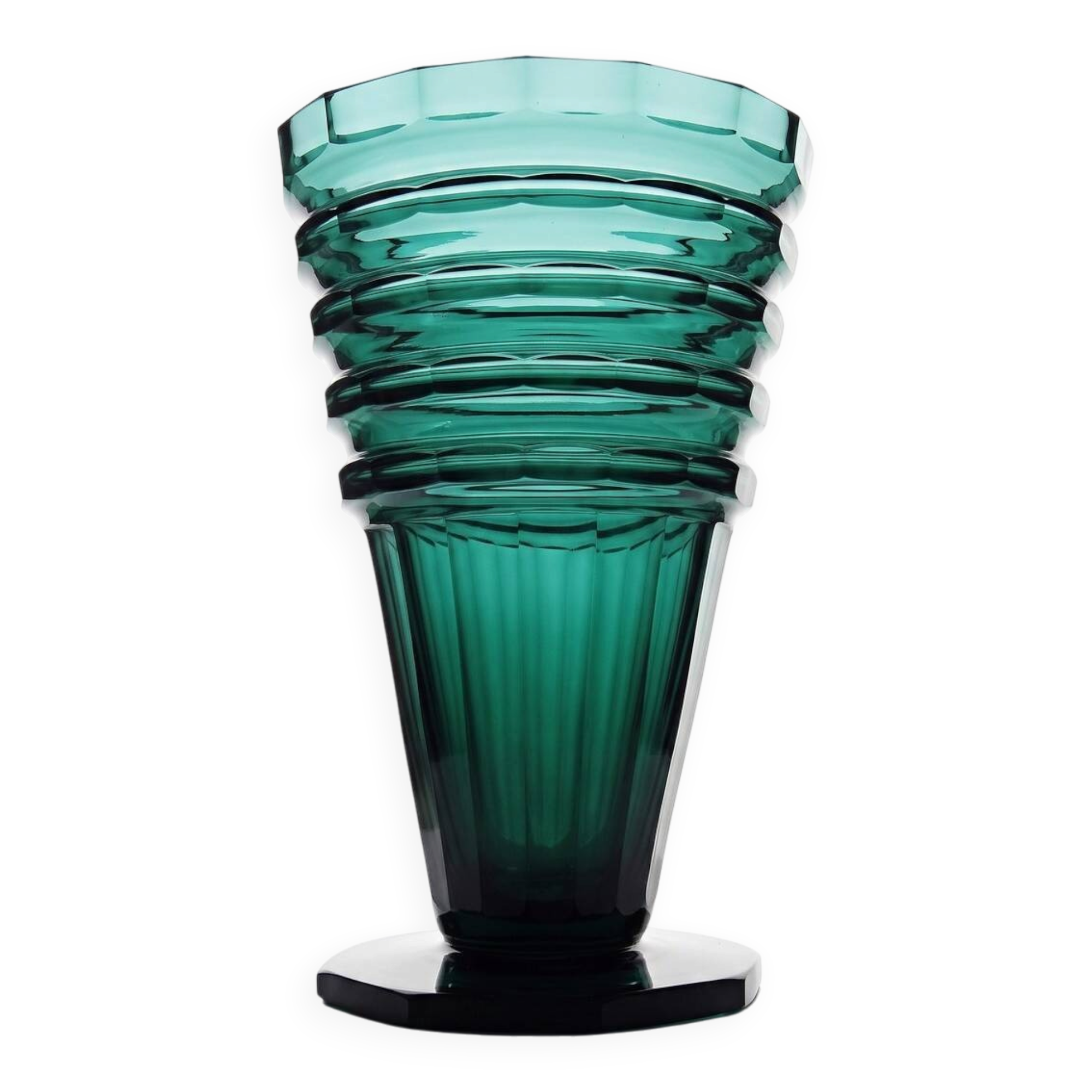 Large antique Art Deco emerald cut crystal vase, Bohemia 1920-1930