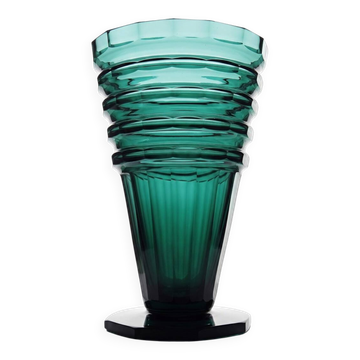 Large antique Art Deco emerald cut crystal vase, Bohemia 1920-1930