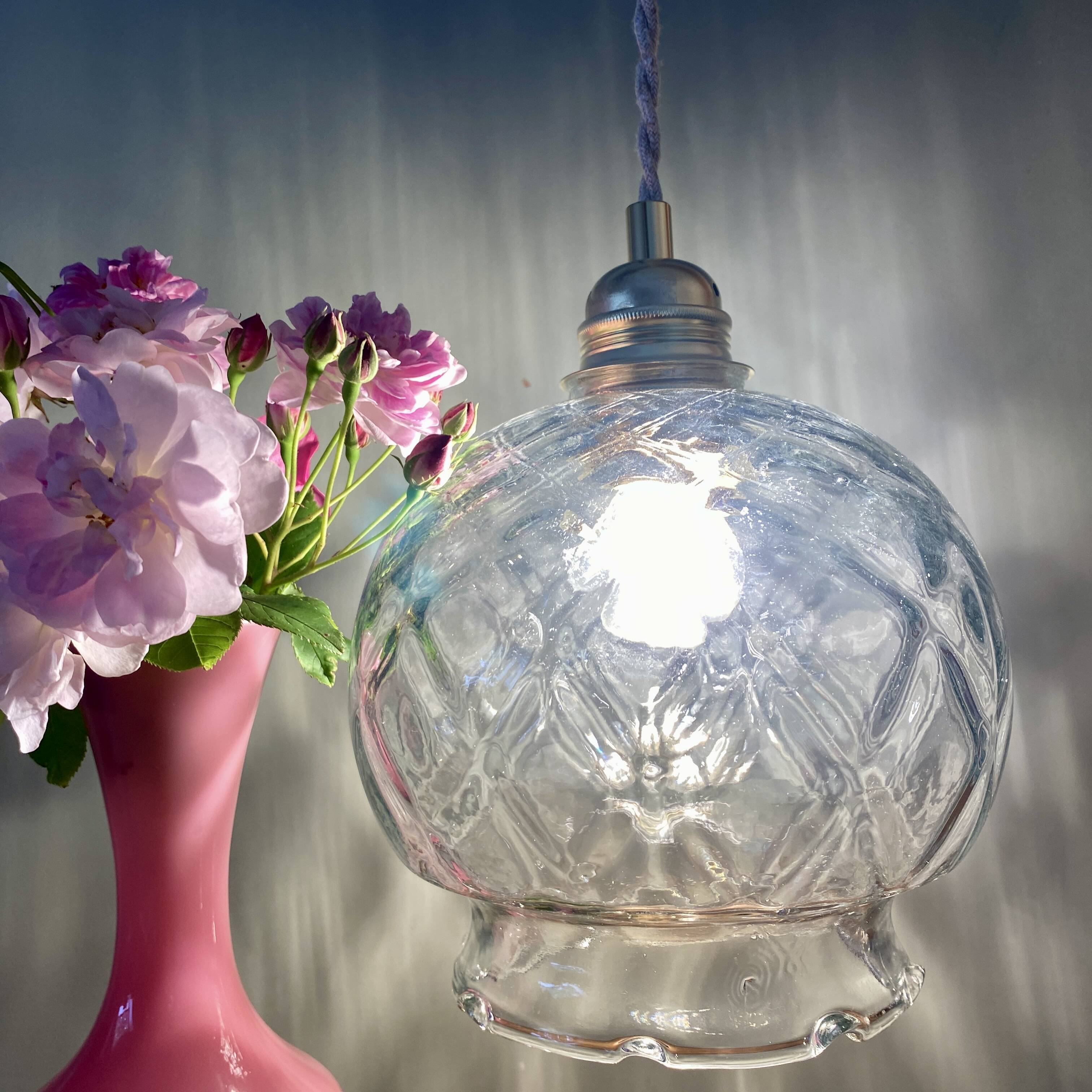 Vintage globe pendant light in transparent glass