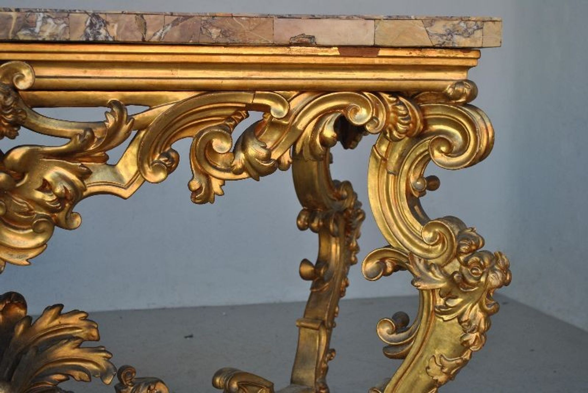 Rococo console Golden wood Roman marble XVII
