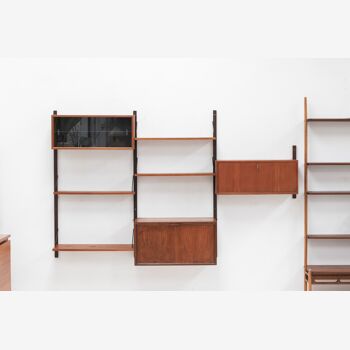 Playful 3-bay wall unit in teak wood by Poul Cadovius, Denmark, 1950s