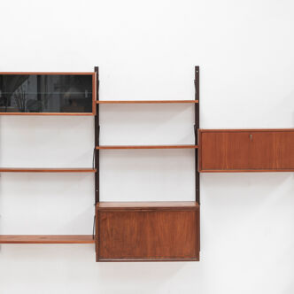Playful 3-bay wall unit in teak wood by Poul Cadovius, Denmark, 1950s