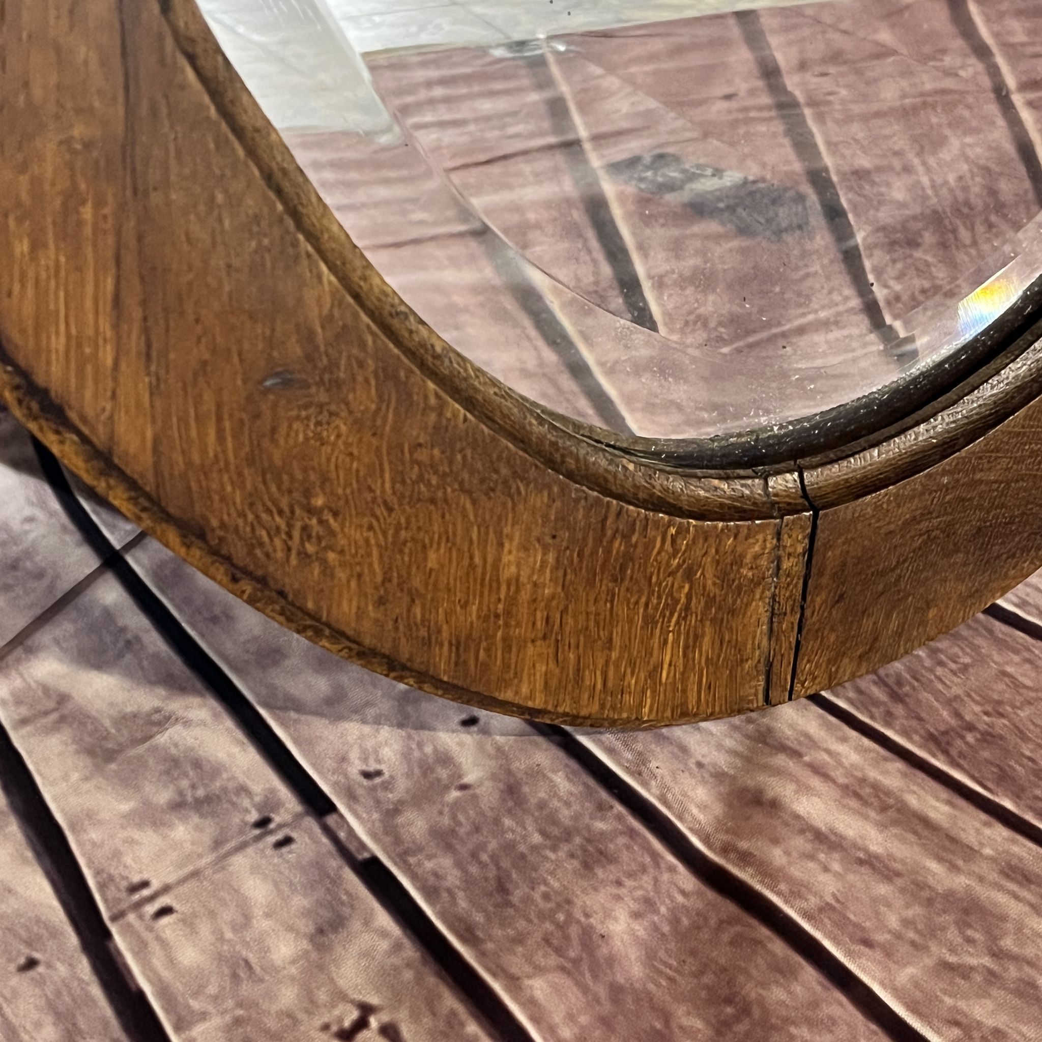 Oval beveled wooden mirror, 93x54 cm