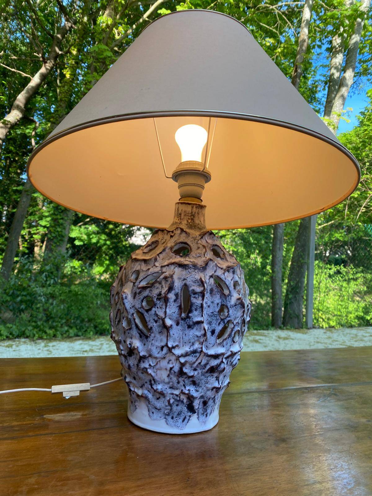Vintage ceramic shell lamp signed Vallauris