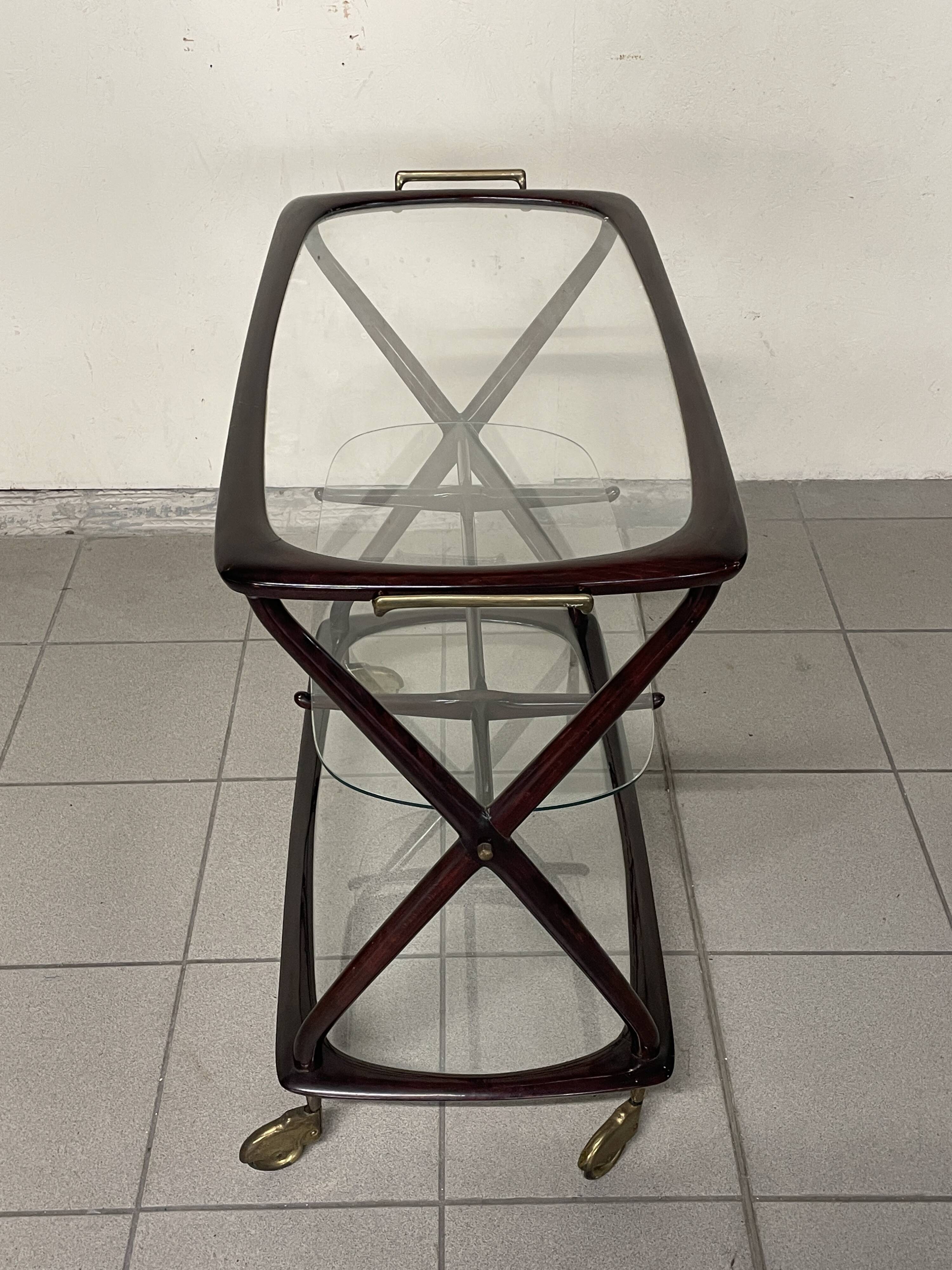 Cesare Lacca 1950 Italian Bar Cart with Brass Wheels