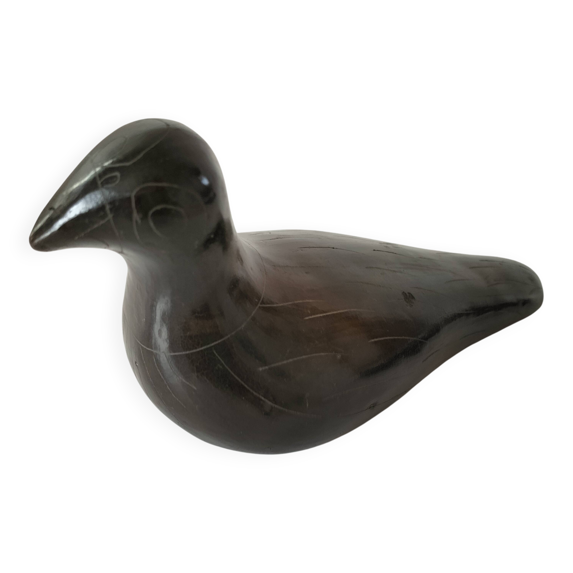 Colombe sculpturale en céramique brun chocolat, 20ème siècle