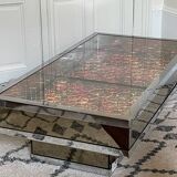 Table basse lumineuse vintage, miroir, chrome et fibre optique