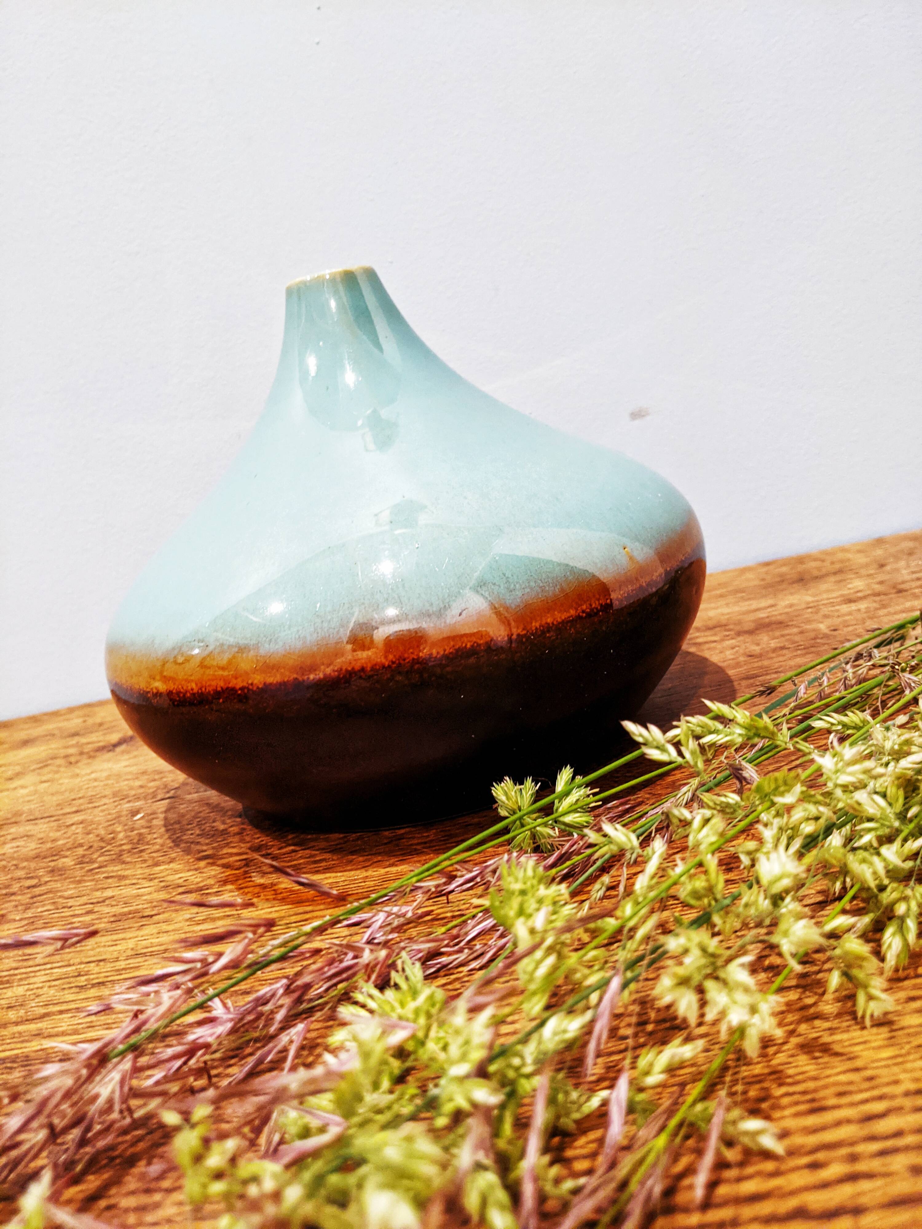 Turquoise and brown ceramic vase