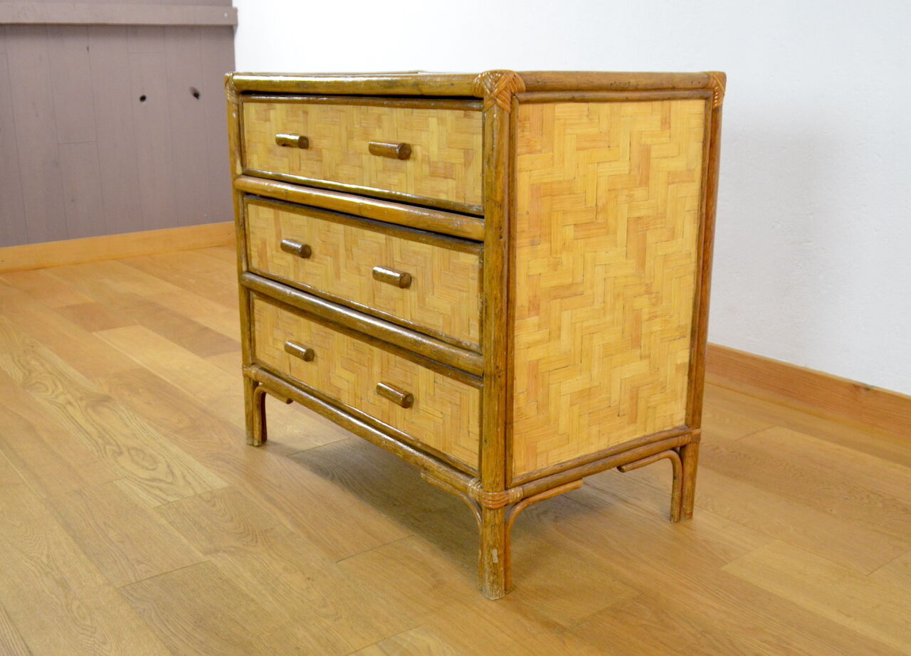 Bamboo & rattan chest of drawers vintage 1970