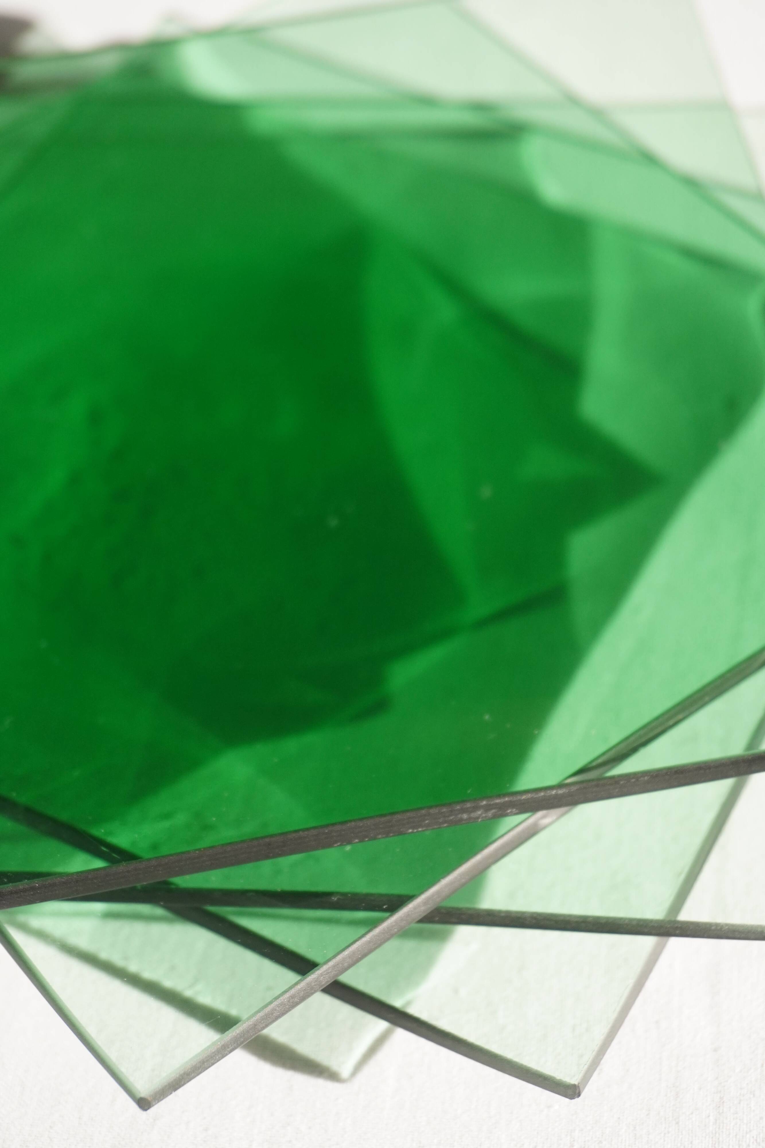 Set of 4 small square green glass plates/bowls