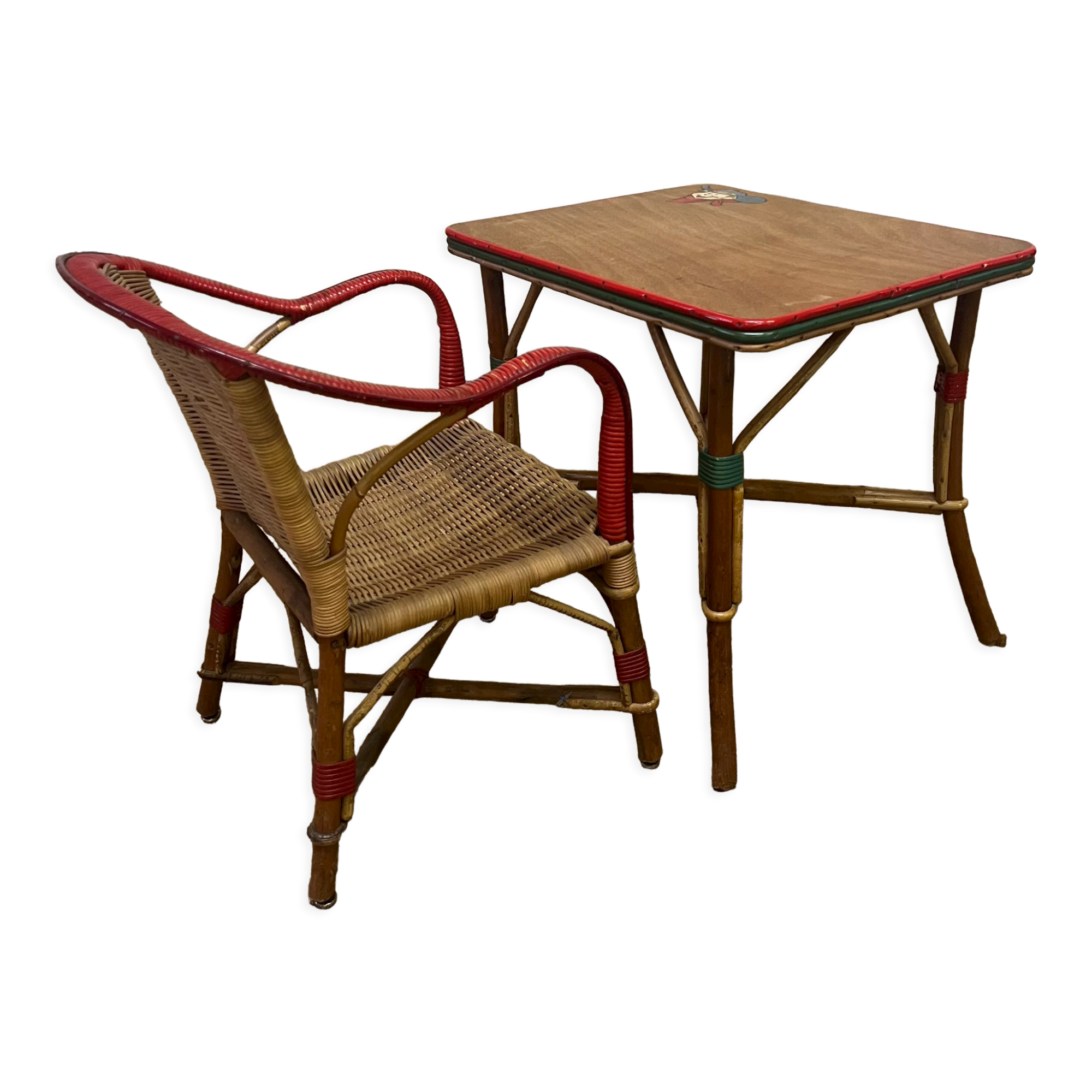 Ensemble table et fauteuil en rotin enfants