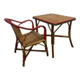 Rattan table and armchair set for children