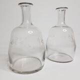 Pair of blown glass decanters and cut with flowers