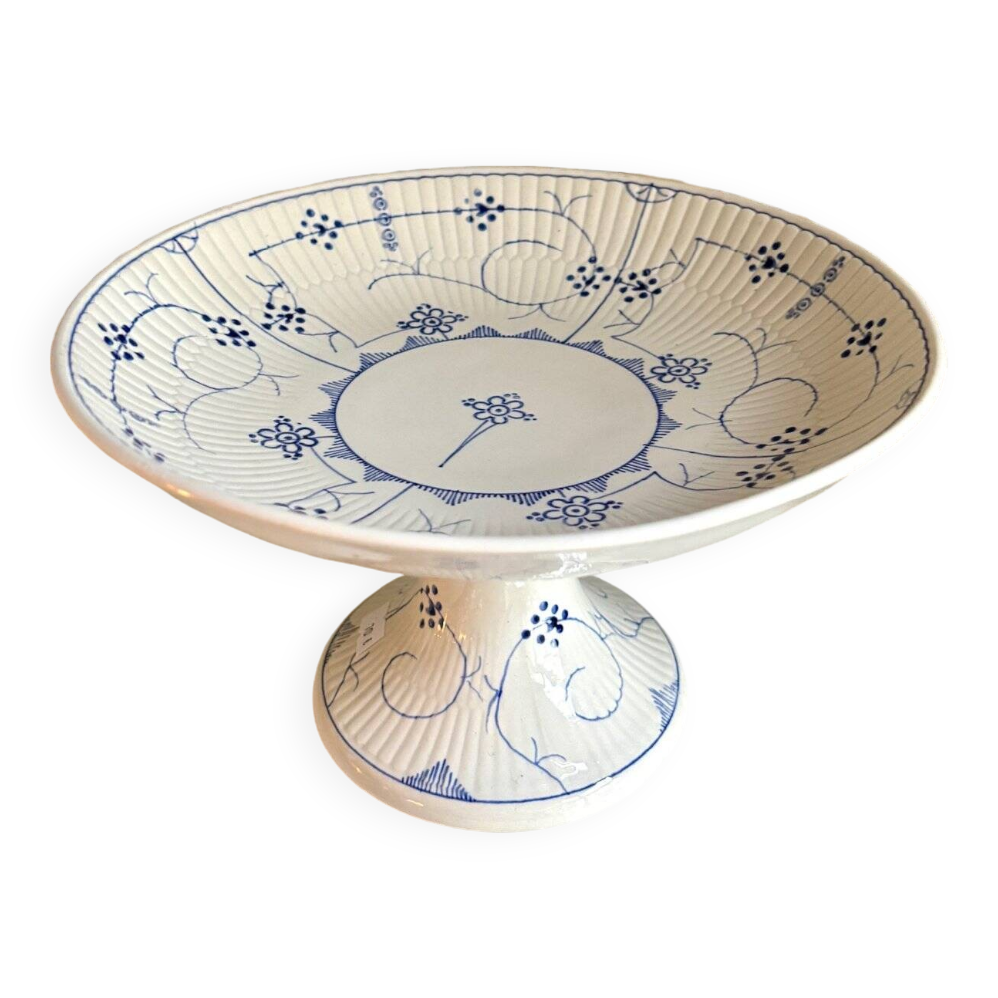 Sarreguemines compotier in white and blue earthenware, "Copenhagen" service - early 20th century
