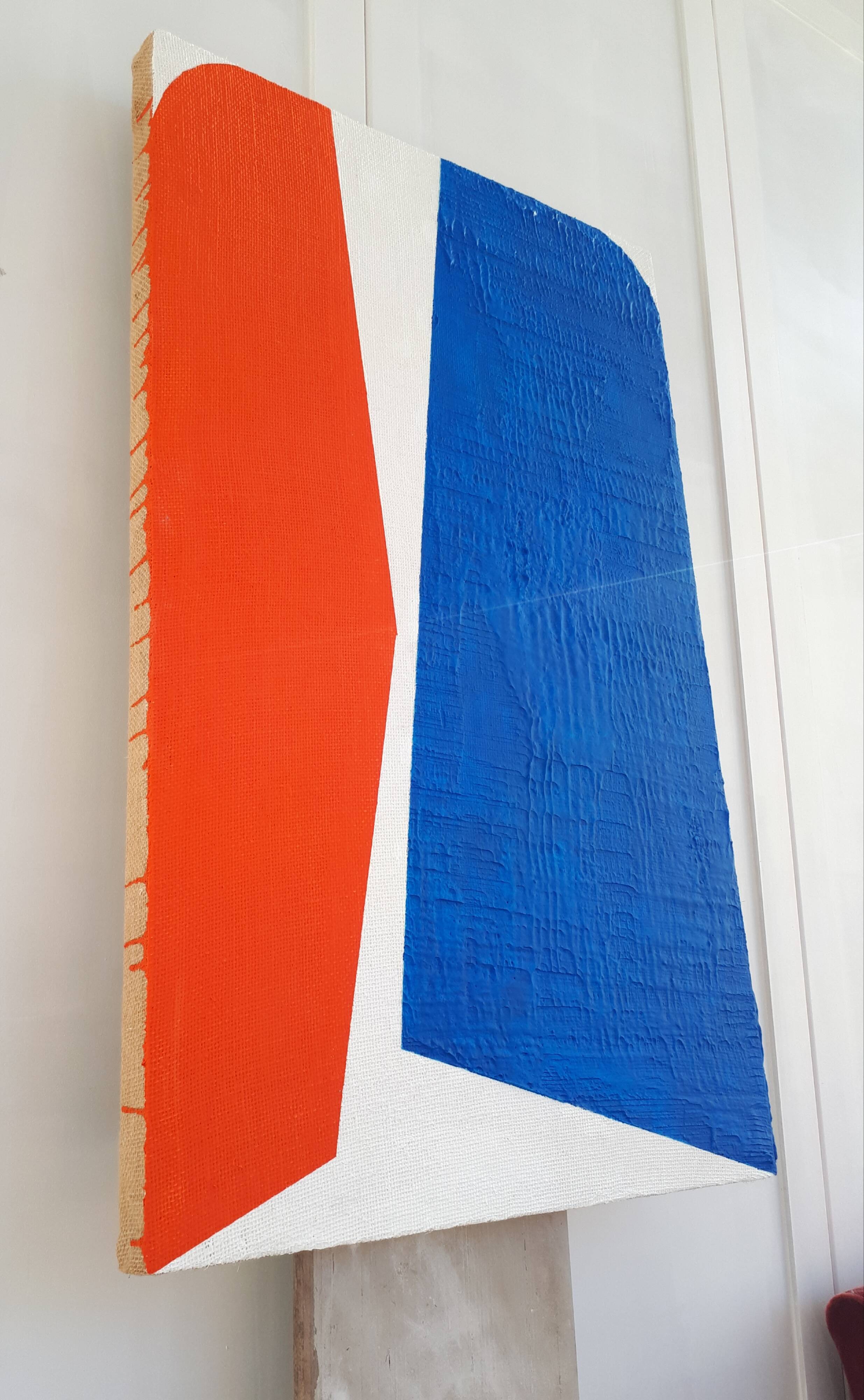 Peinture abstraite contemporaine sur toile de jute 60 x 97cm