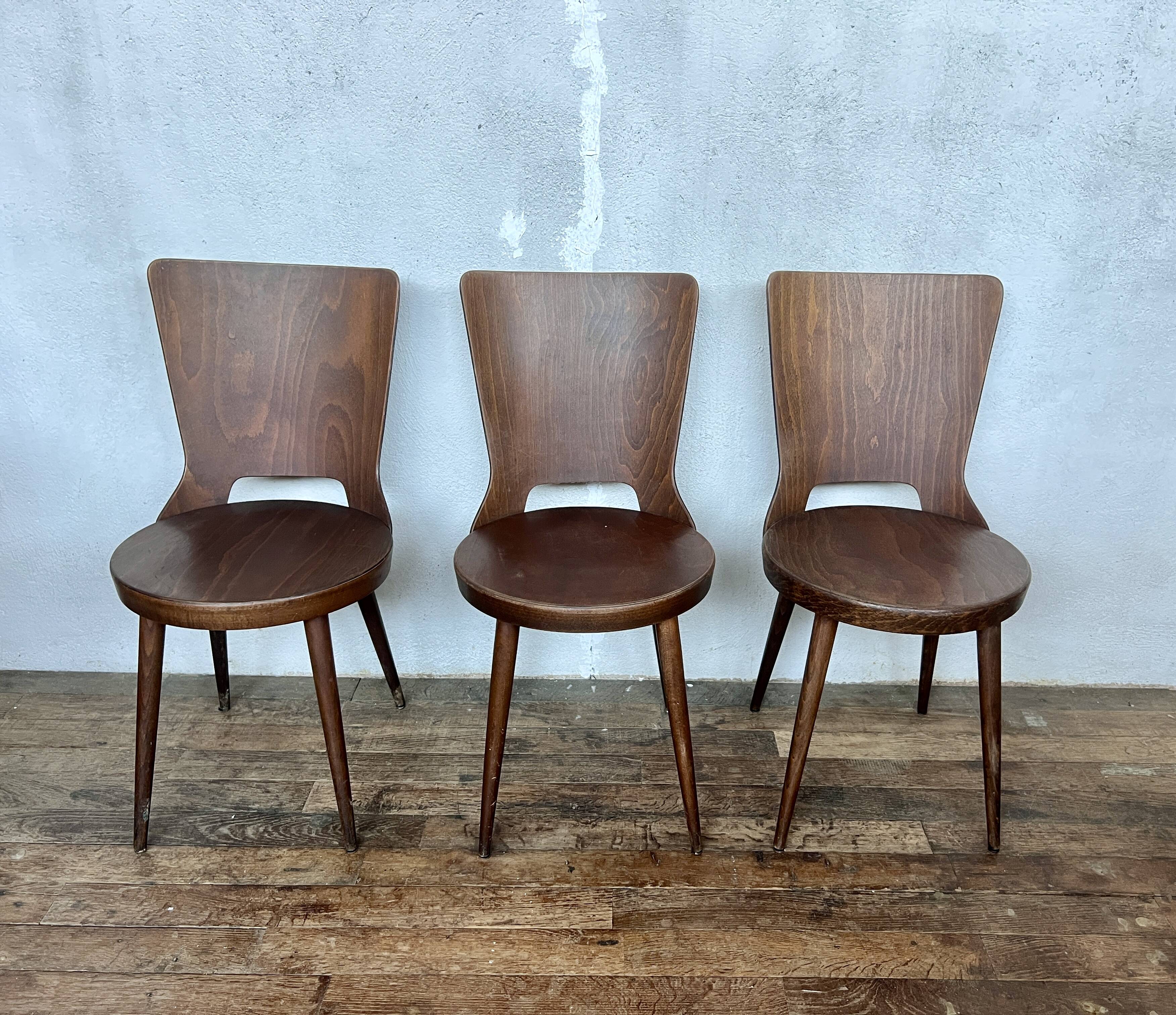 Trio of vintage retro Dove Baumann chairs 1960