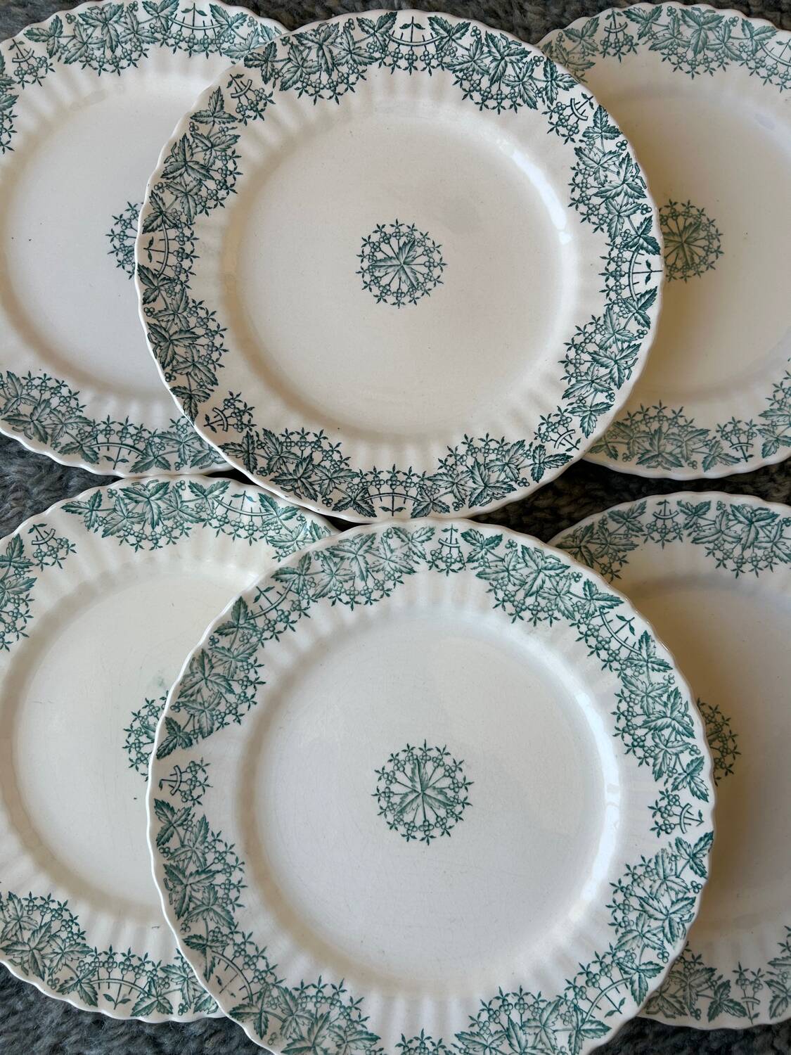 Antique flat plates, Longchamp Antonia ironstone.