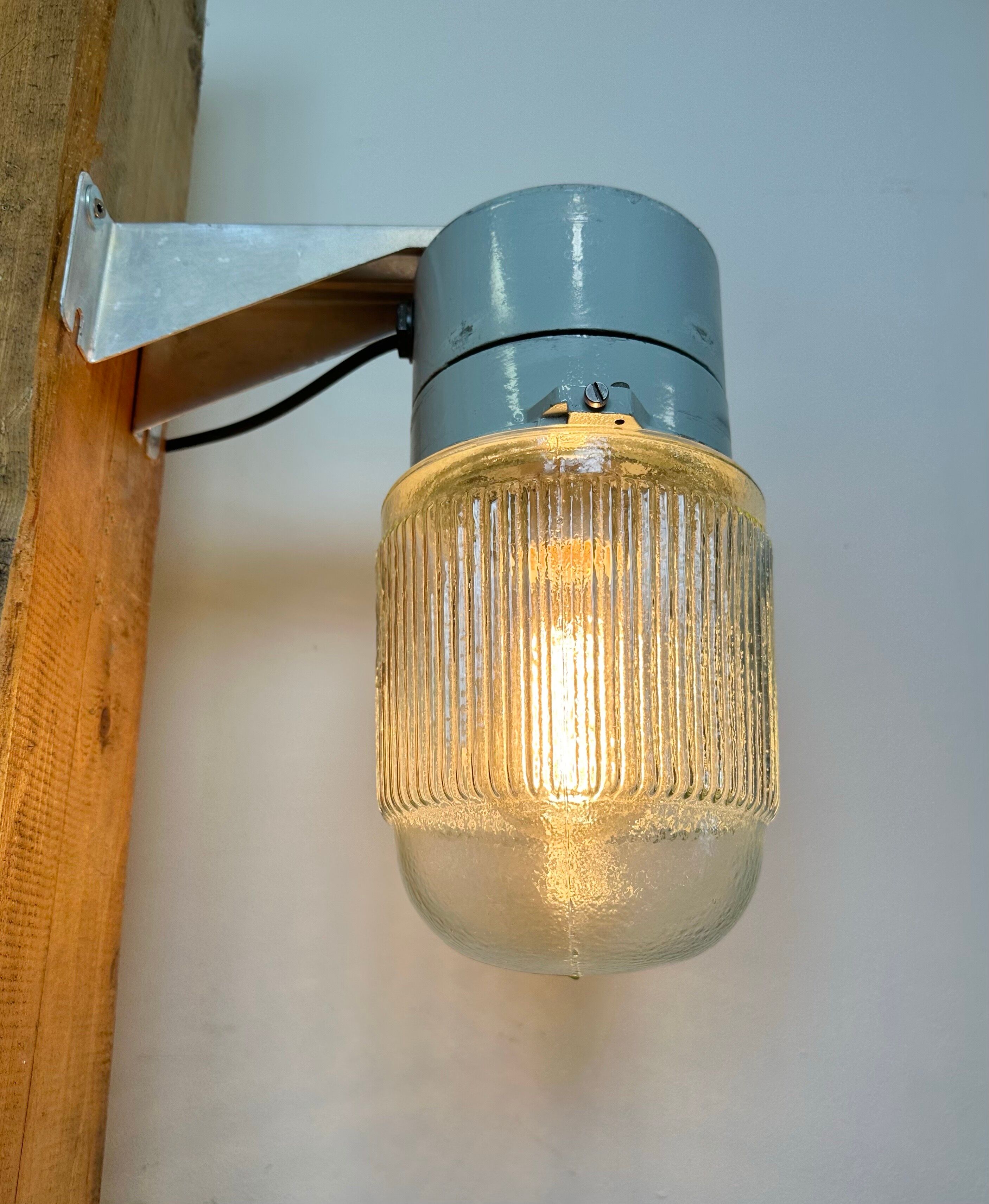 Industrial Aluminium Wall Light with Ribbed Glass from Elektrosvit, 1970s