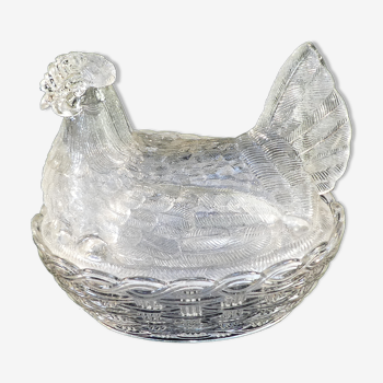 Large hen bonbonniere glass box style portieux vallerysthal