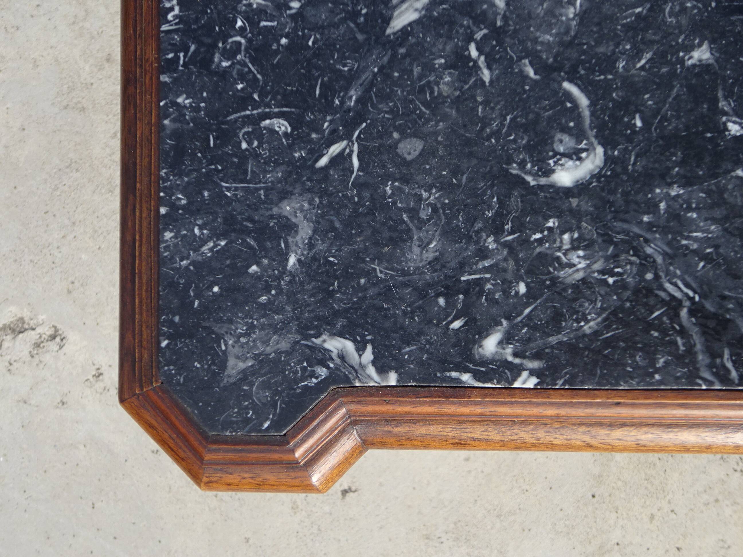 Nightstand with false drawers in walnut and marble, Louis Philippe