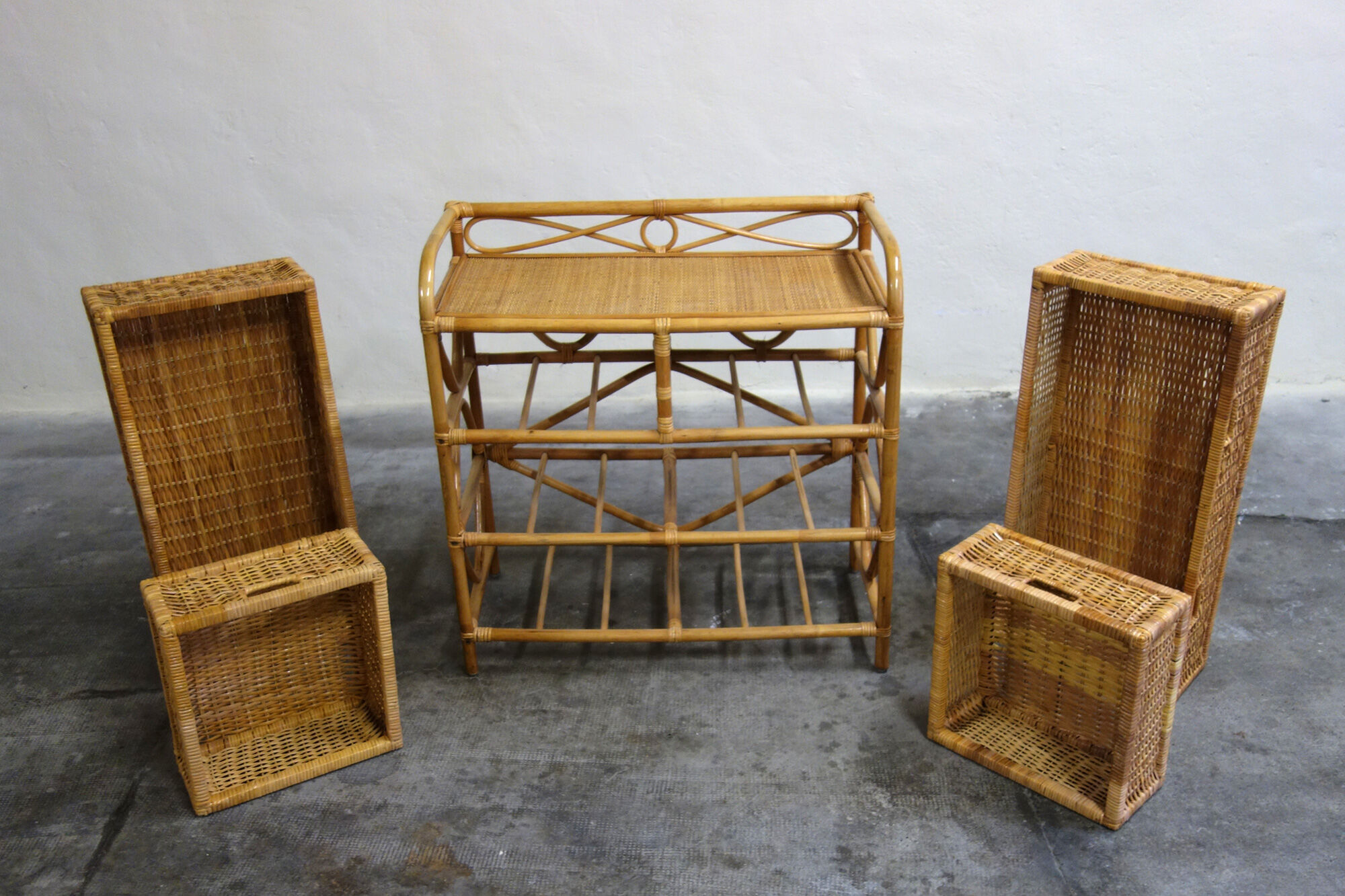 Rattan and bamboo chest of drawers 70s