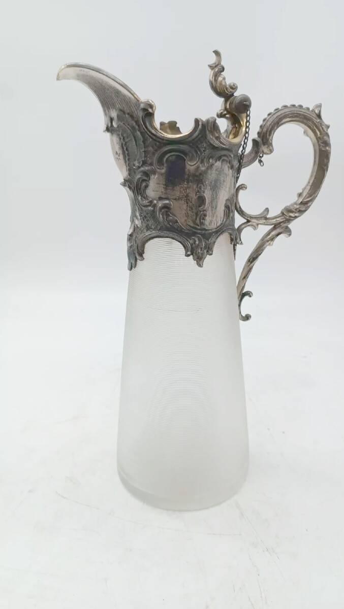 Tray with carafe and 6 glasses, glass and silver-plated metal, Art Nouveau period