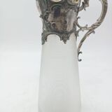 Tray with carafe and 6 glasses, glass and silver-plated metal, Art Nouveau period