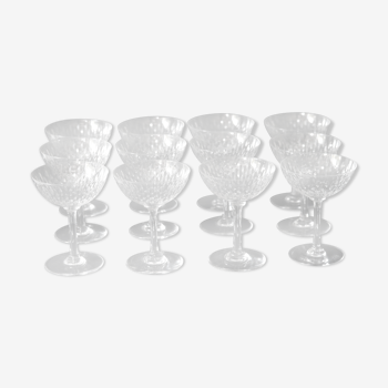 Suite of 12 champagne glasses in Baccarat crystal. Model Paris