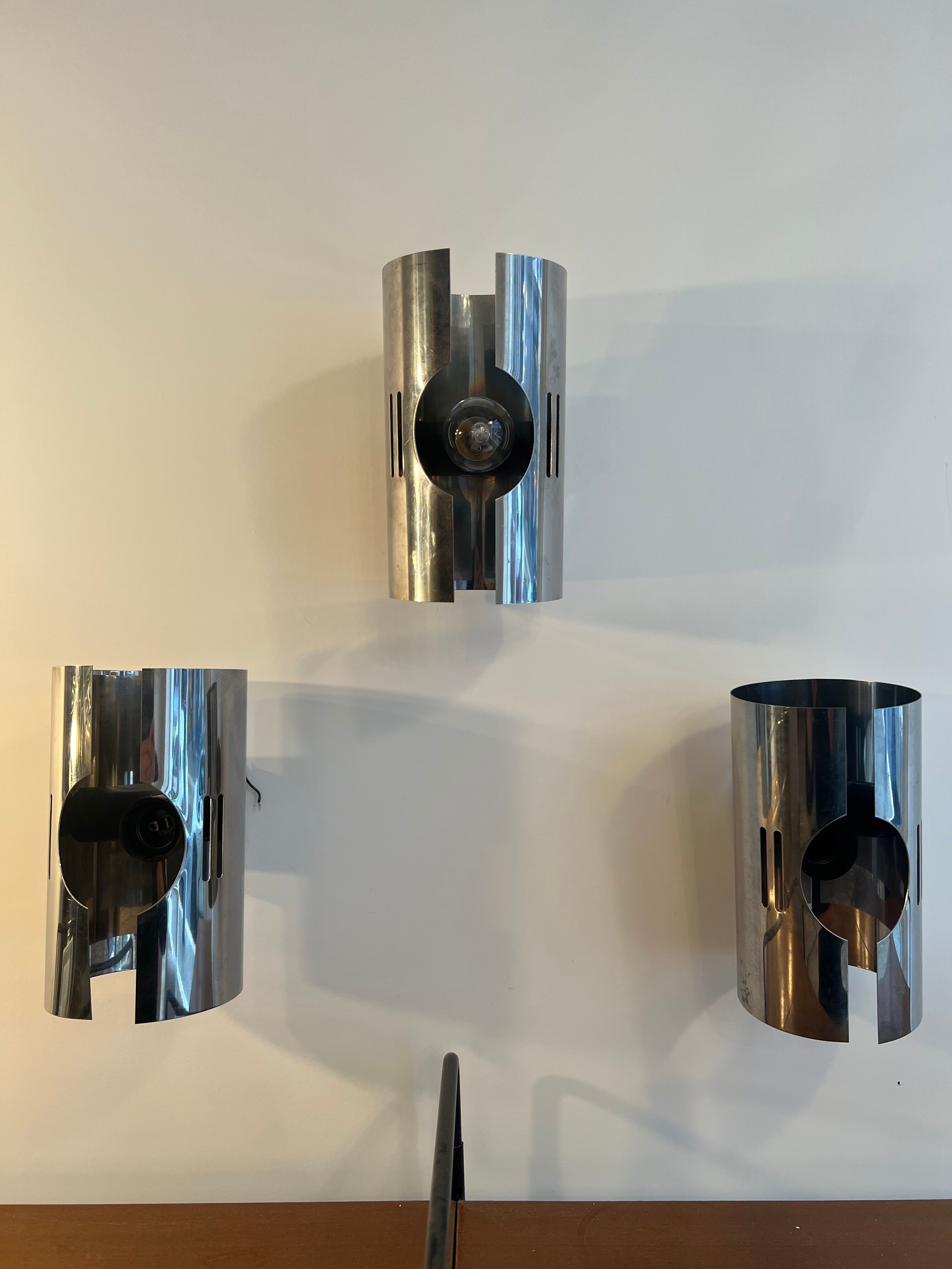 Suite of three design wall lamps 1970 Space Age