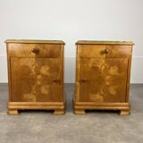 Pair of art deco burl bedside tables, 1930