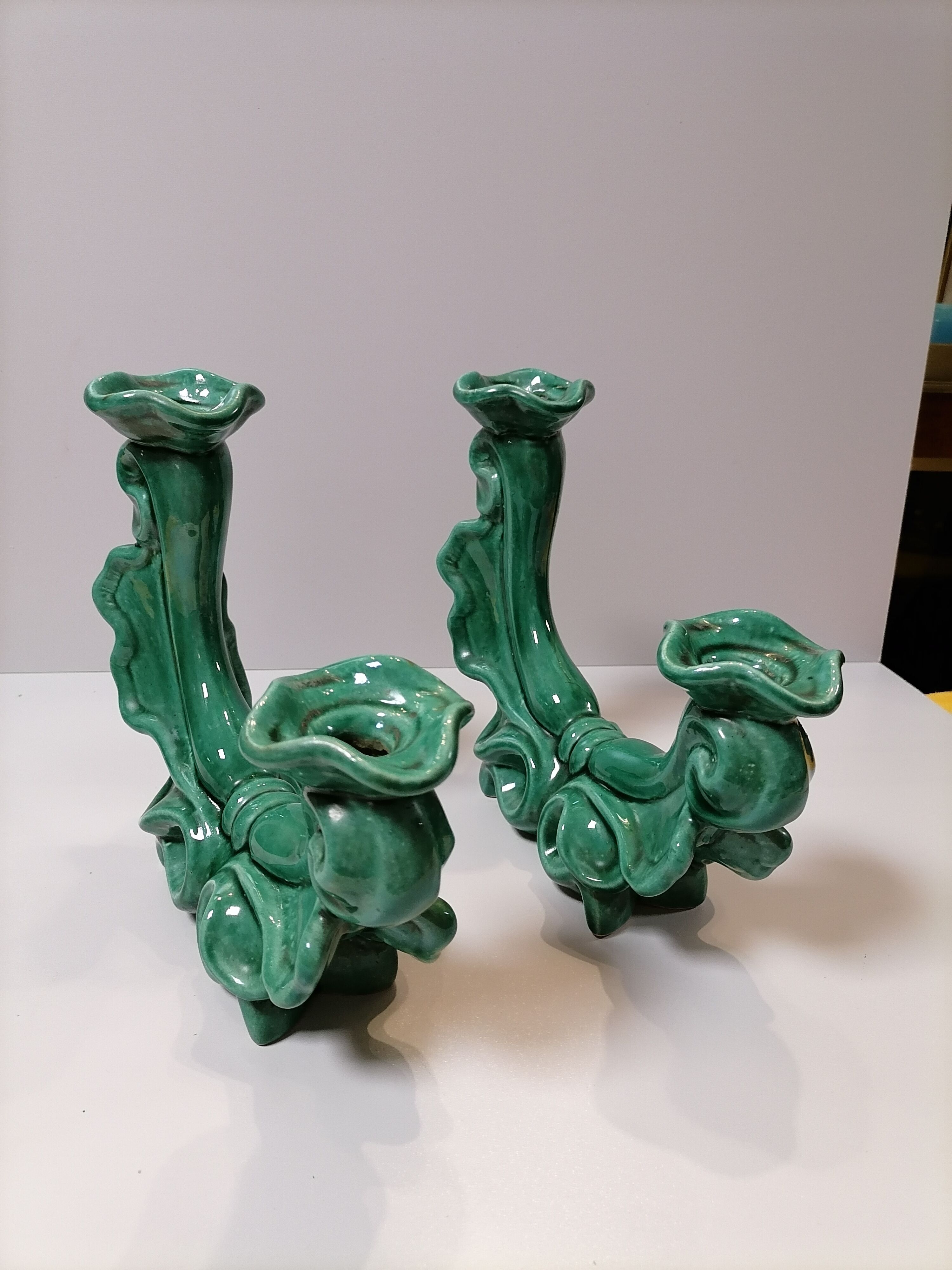Pair of ceramic candle holders
