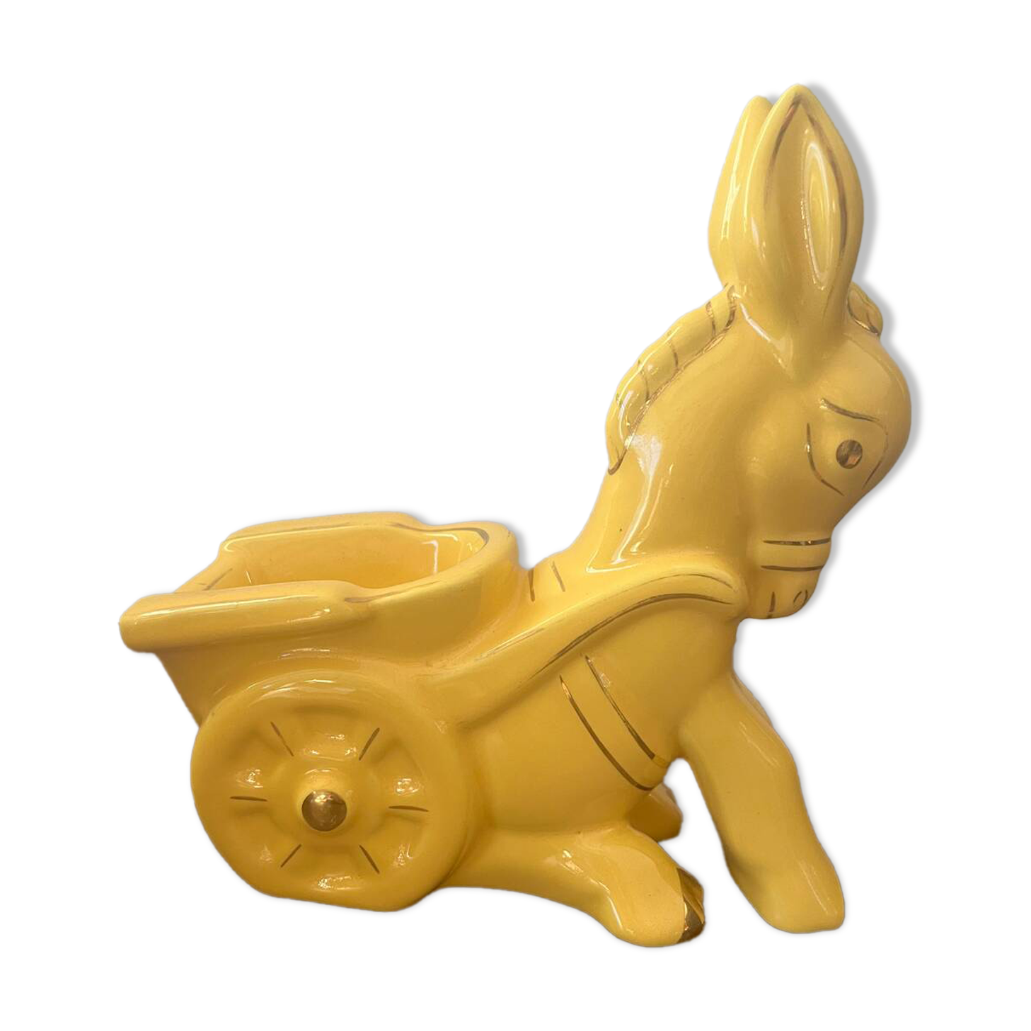 Figurine, vintage yellow ceramic donkey