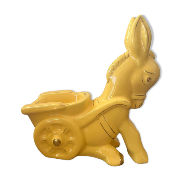 Figurine, âne vintage en céramique jaune