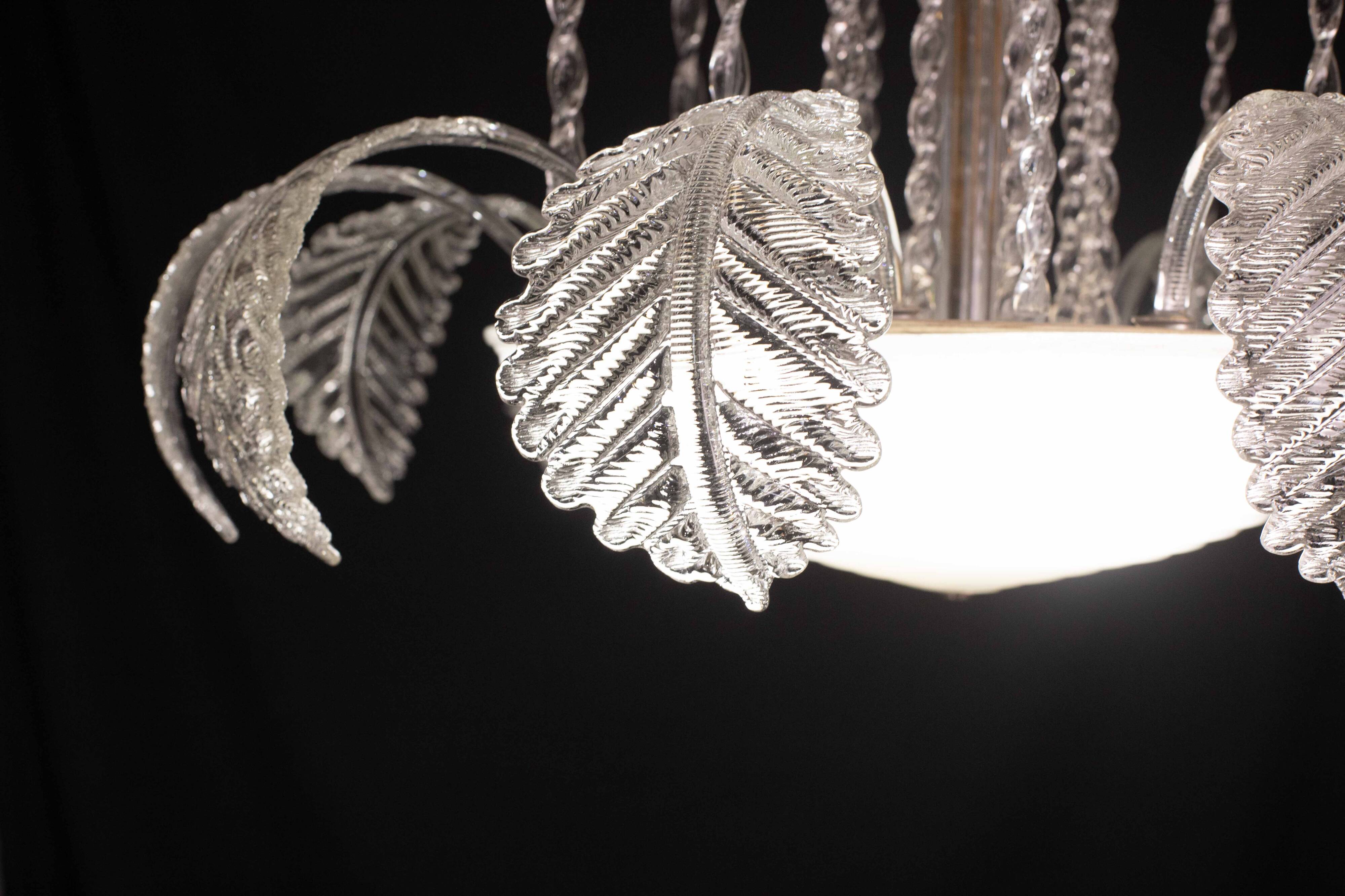 Elegant Art Decò, Barovier & Toso Chandelier, Murano Glass, 1950s