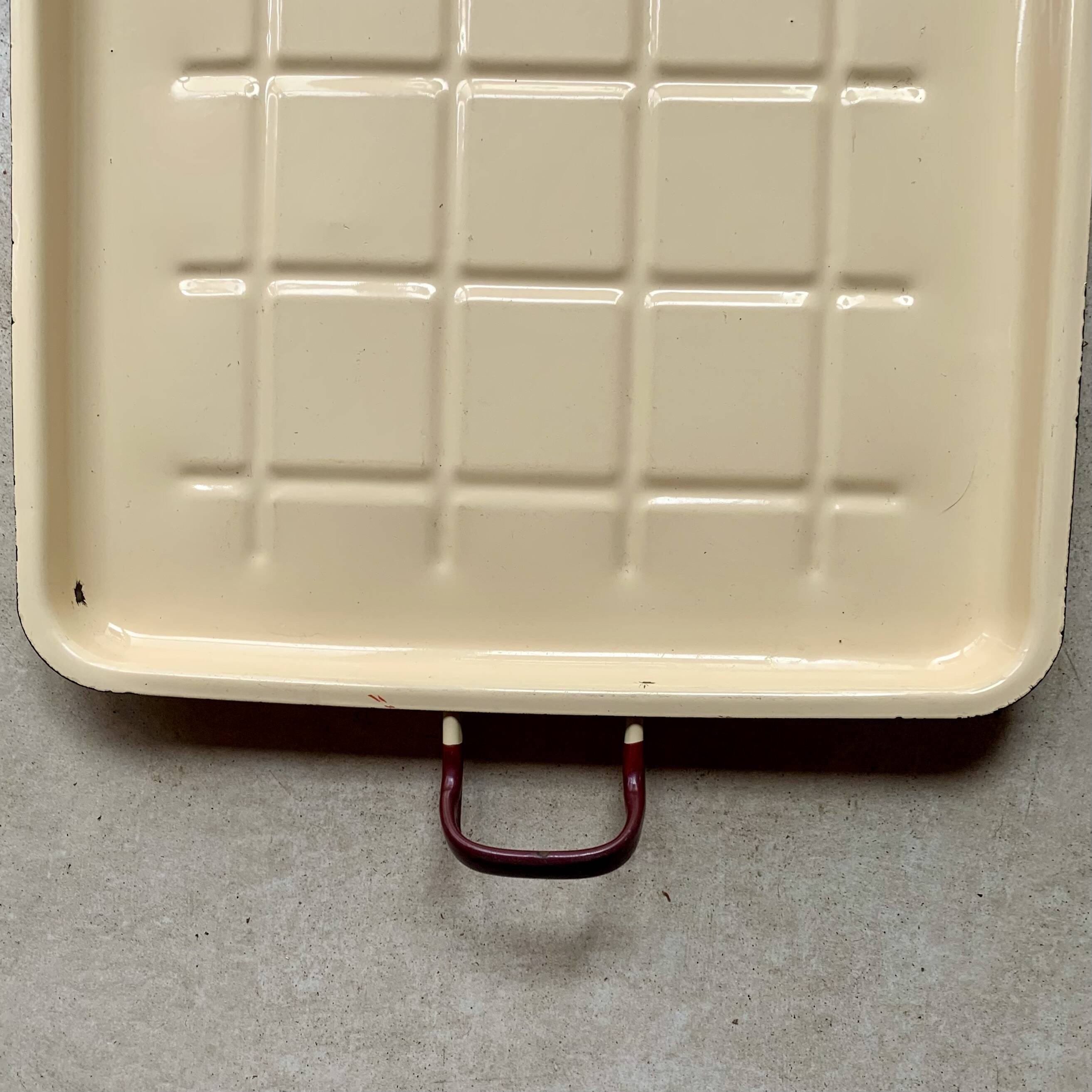 Large vintage enameled sheet metal tray