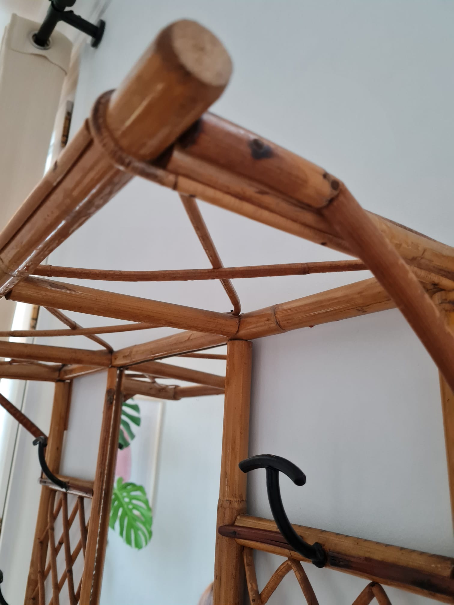 Rattan wall coat rack year 50s