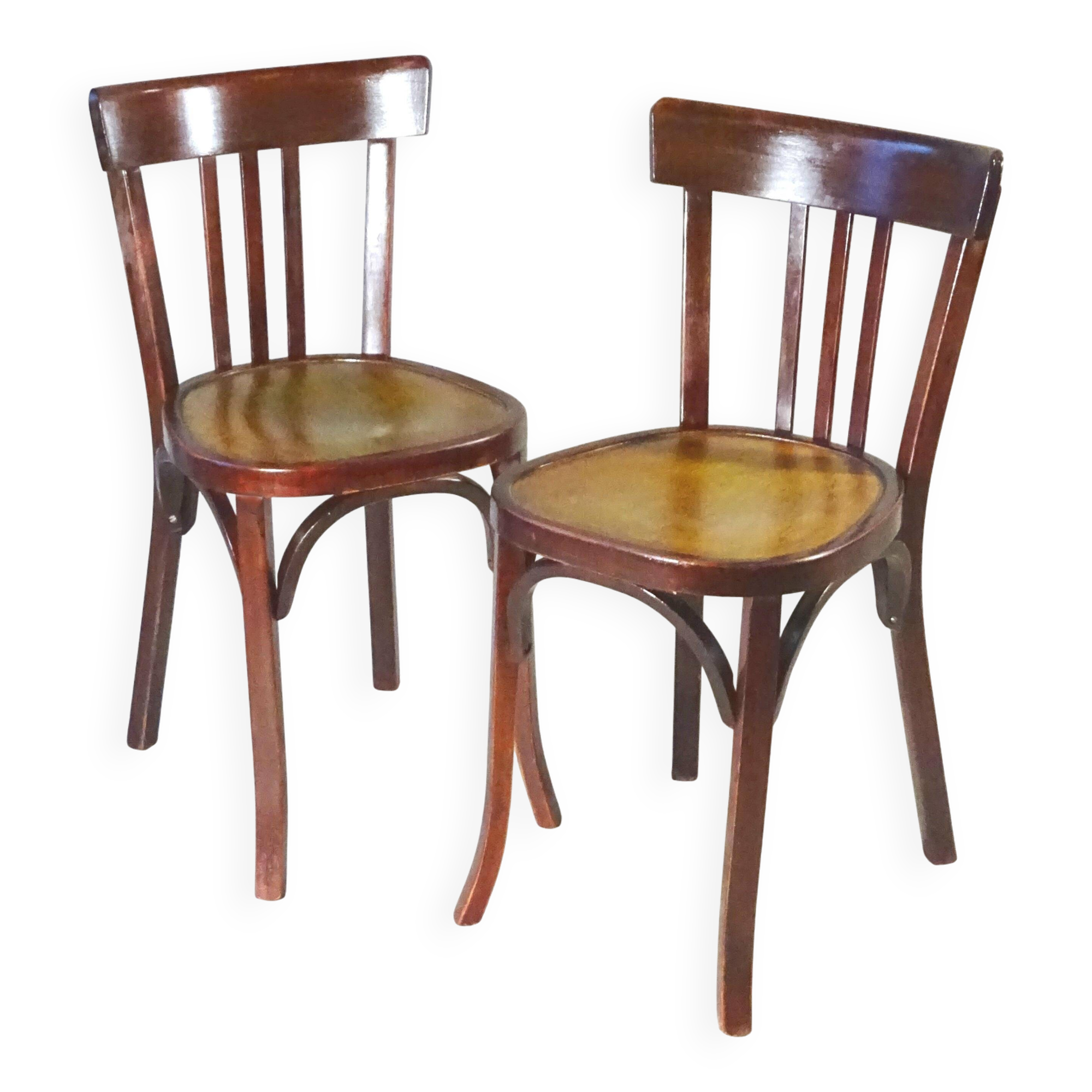 Two Baumann No. 43 bistro chairs from 1950, two-tone