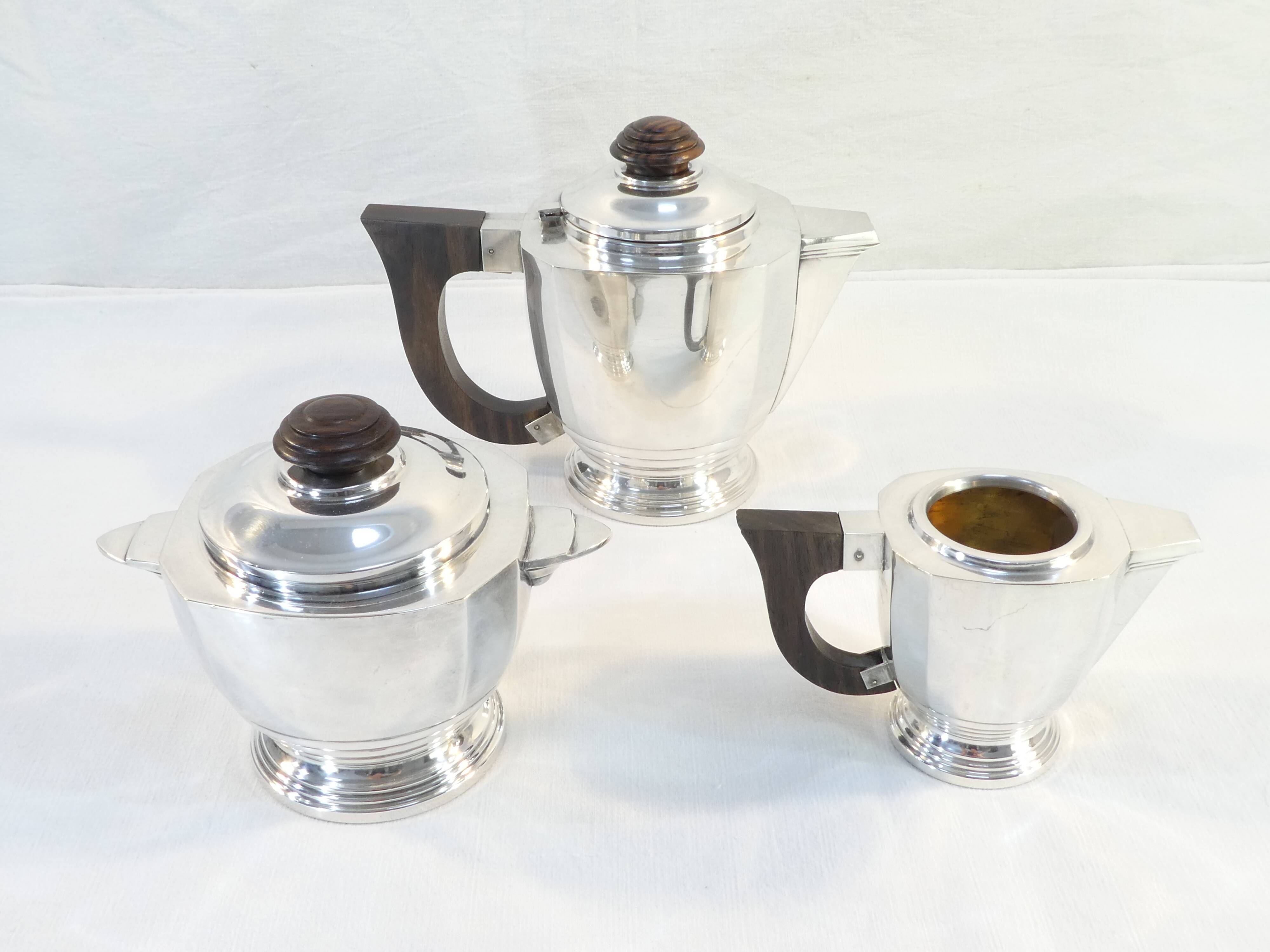 Silver metal coffee / tea service art deco 3 pieces