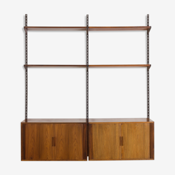 Rosewood FM wall unit by Kai Kristiansen with 2 cabinets with tambour doors, Denmark, 60s