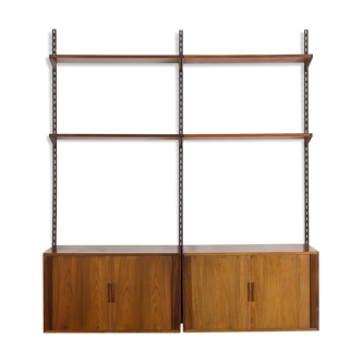 Rosewood FM wall unit by Kai Kristiansen with 2 cabinets with tambour doors, Denmark, 60s