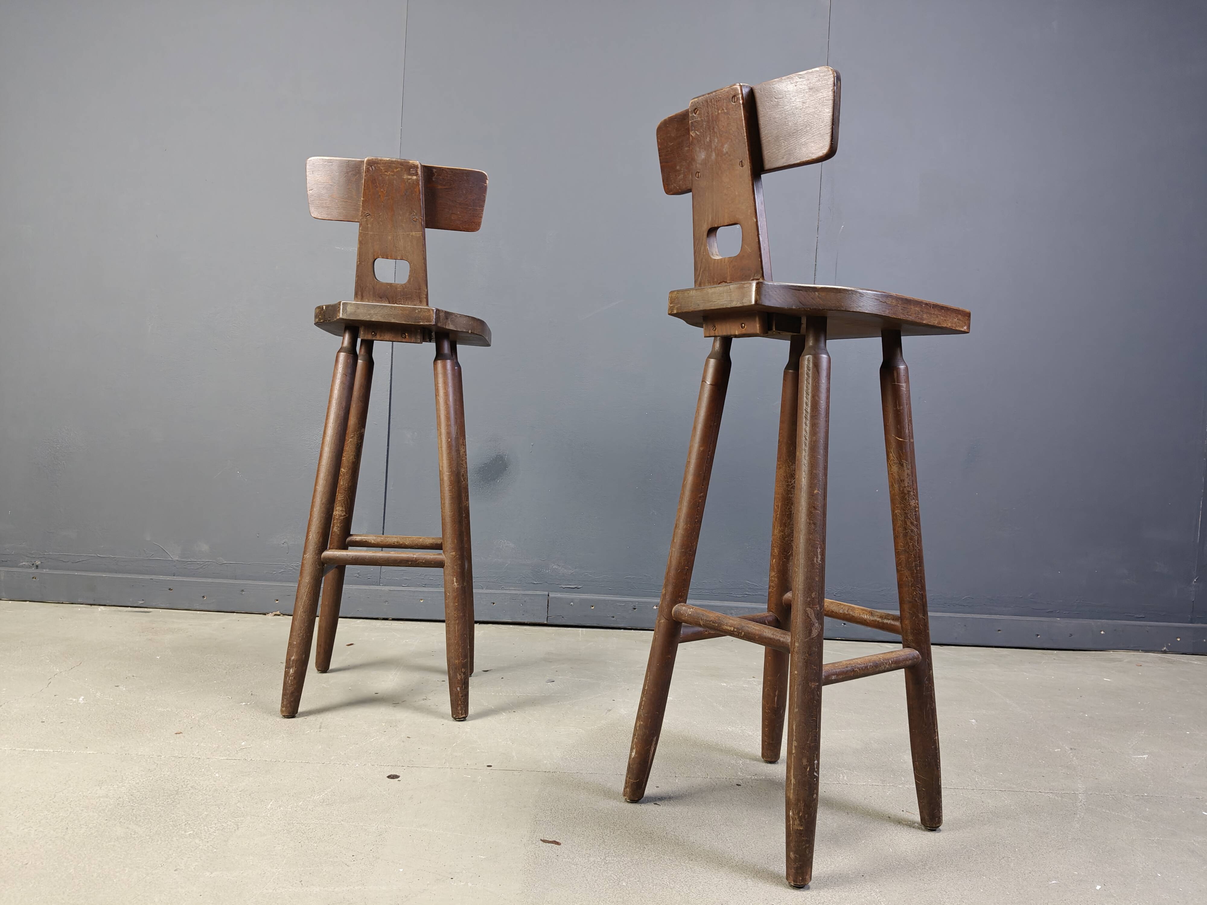 Set of 8 vintage brutalist bar stools, 1960s