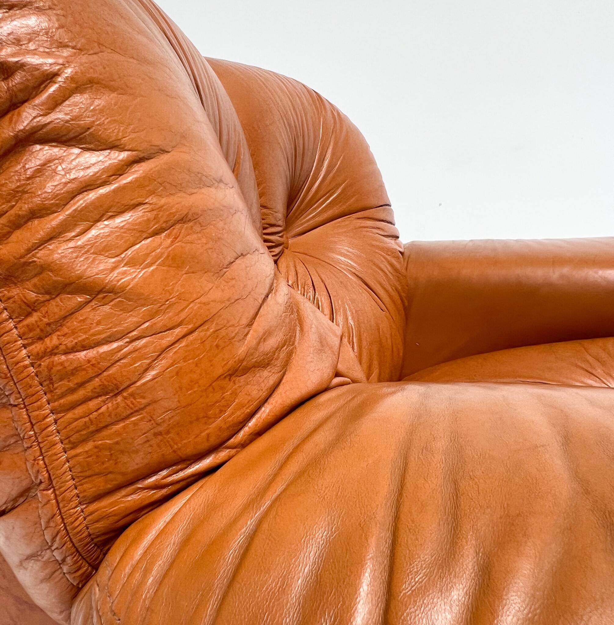 Cognac colored leather Pellerossi lounge chair, 1960s