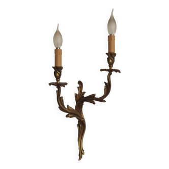 Large French Vintage Bronze Double Light Stylized Acanthus Leaf Wall Sconce 4797