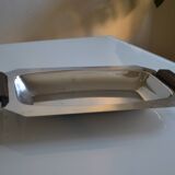 Art Deco serving dish in chrome metal with ebony handles.