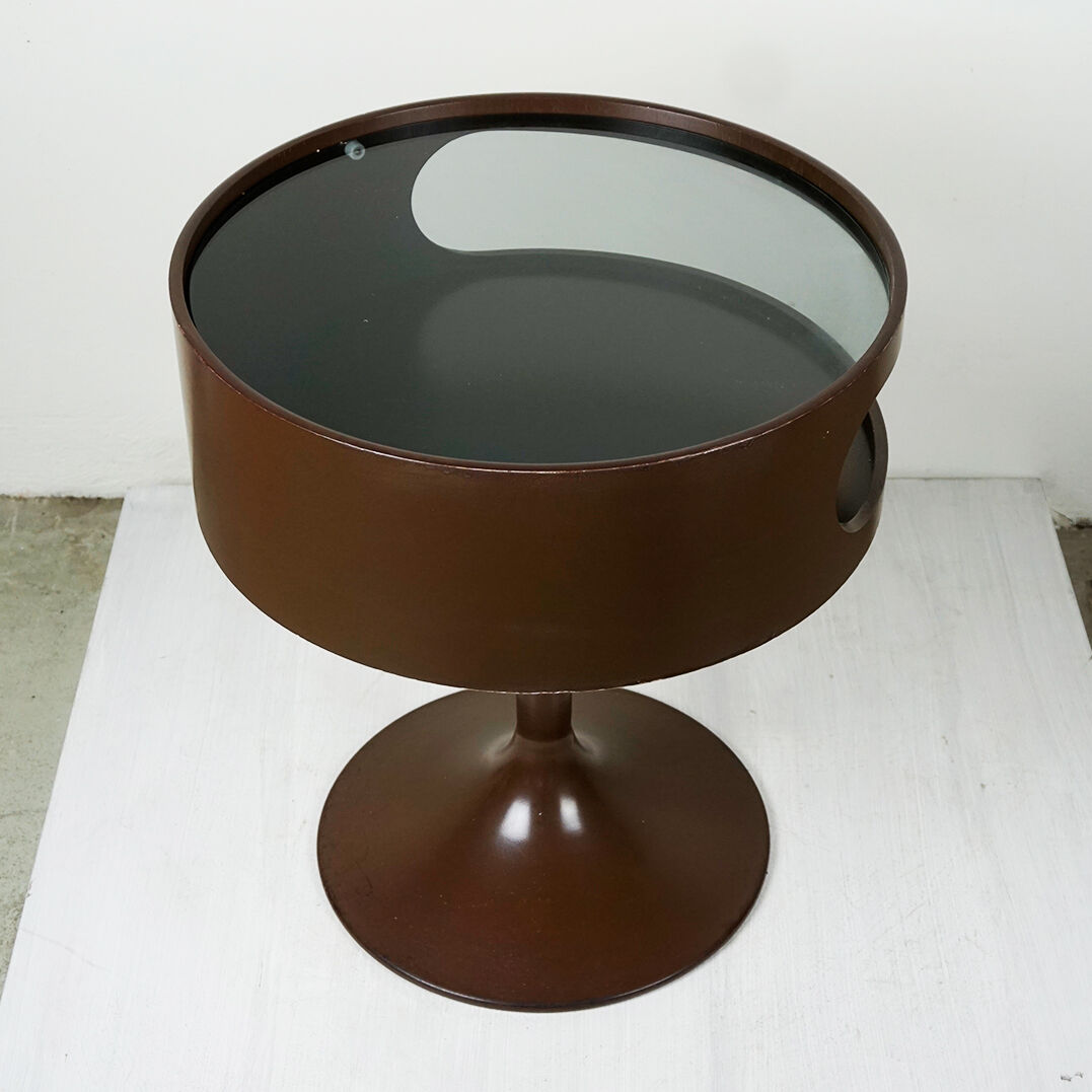 Luna Space Age chocolate brown tulip side table by Opal, Germany
