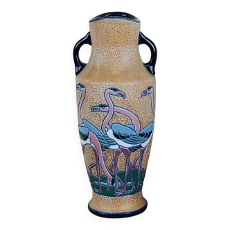 Vintage vase / Amphora / Pink flamingos /